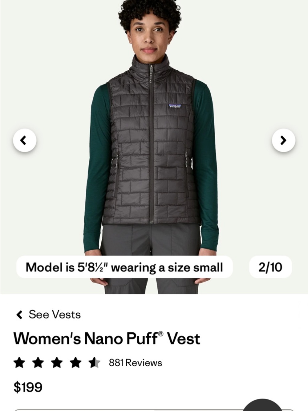 Patagonia Women's Nano Puff Vest — Charcoal Gray - Picture 2 of 6